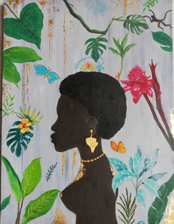 profils africains sur fond fleuri 