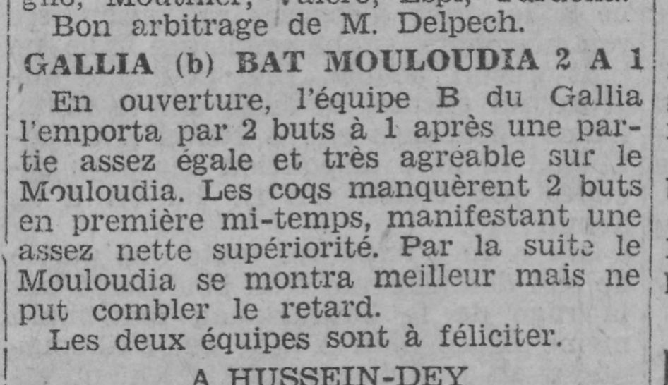 Dimanche 25.9.1932 au Municipal Amical MCA-Gallia SA 1-2