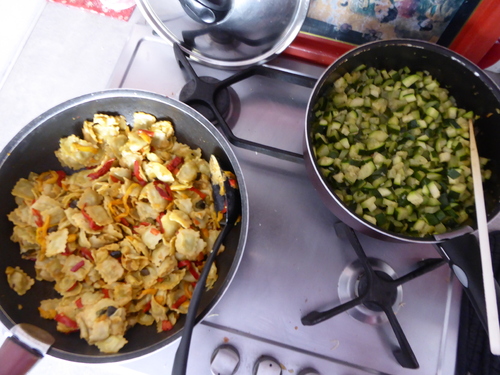 Des Ravioles aux Courgettes poêlées et Jambon cru