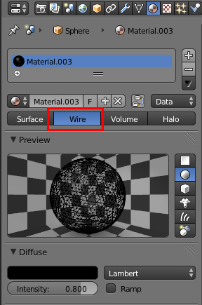 Sélectionner Wire dans le panneau des matériels