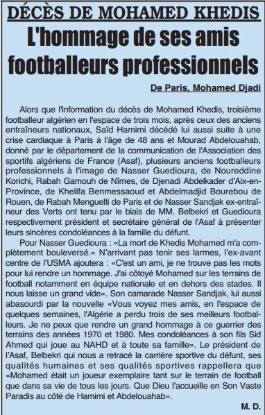 Mardi 26.8.2008 deces de Kheddis Mohamed