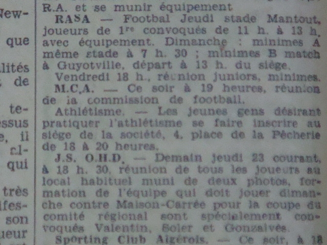 jeudi 23.9.1937 la section athletisme et cross du mouloudia voit le jour