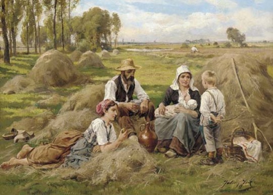 Julien Jos, 19th Century , Harvesters picnicking | Christie's