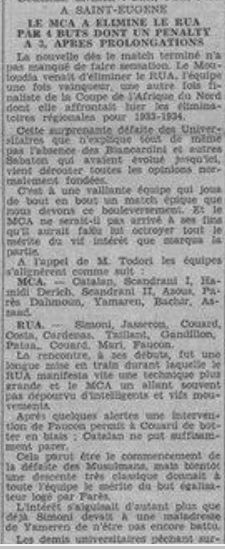 Dimanche 15.10.1933 à St Eugène coupe AFN MCA-RUA (division honneur) 4-3 après prolongations (l'e