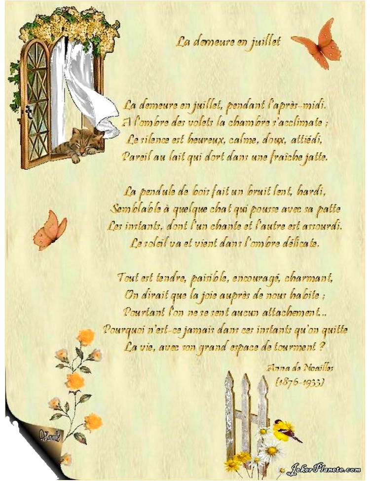 "La demeure en Juillet" poème d'Anna de Noaille