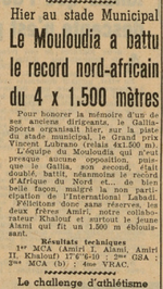 MCA Athlétisme bat le record Nord-Africain du 4x1500m et remporte le Challenge "Vincent Lubrano"