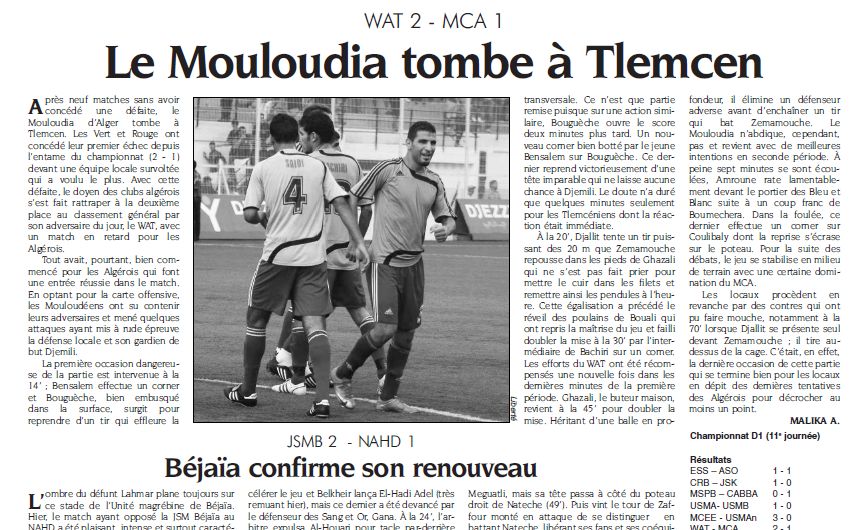 Samedi 31.10.09  stade Colonel Lotfi WAT-MCA 2-1