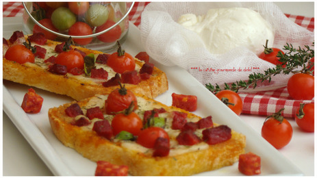 TARTINES TOMATES,MOZZARELLA,CHORIZO