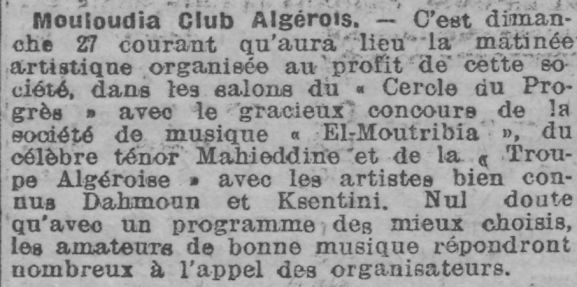 27.1.1929 concert El aMoutribia pour Mouloudia