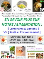 Présentation Alimentation (contenu/contenants) au Phare (TNF) le 3 Juin à 19h30