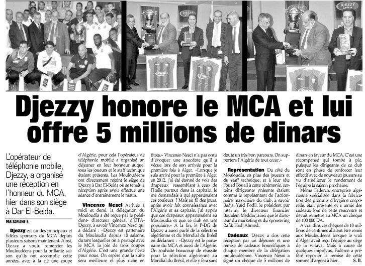 Mercredi 21.05.2014 Djezzy Honore le Mouloudia