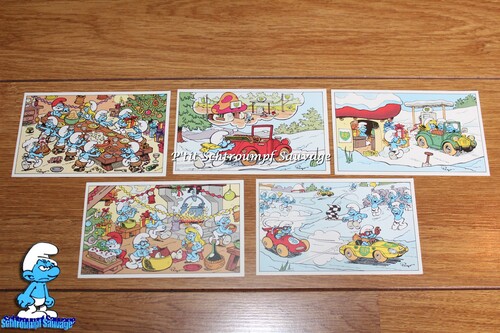 Série de 5 cartes de vœux Schtroumpf BP France 1985 - série complète