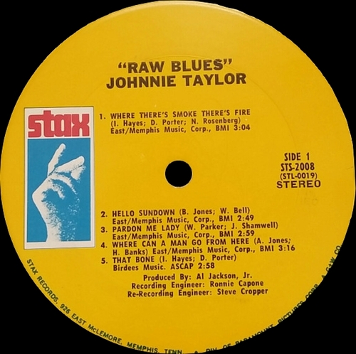 Johnnie Taylor : Album " Raw Blues " Stax Records STS 2008 [ US ]