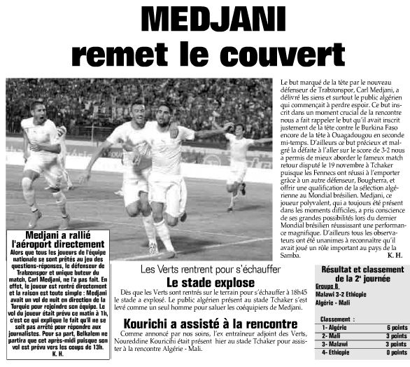 Mercredi 10.09.2014 à Blida EN-MALI 1-0 E.CAN