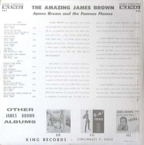 1961 James Brown & The Famous Flames " The Amazing James Brown " King Records K 743 [ US ]