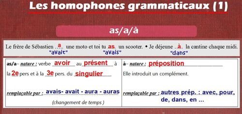 Les homophones grammaticaux : a/as/à, on/ont
