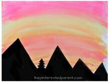 Watercolor silhouette landscape paintings for toddlers, preschoolers and kids with free printable templates - cactus, mountains, sailboat scenes. Kid's arts and crafts