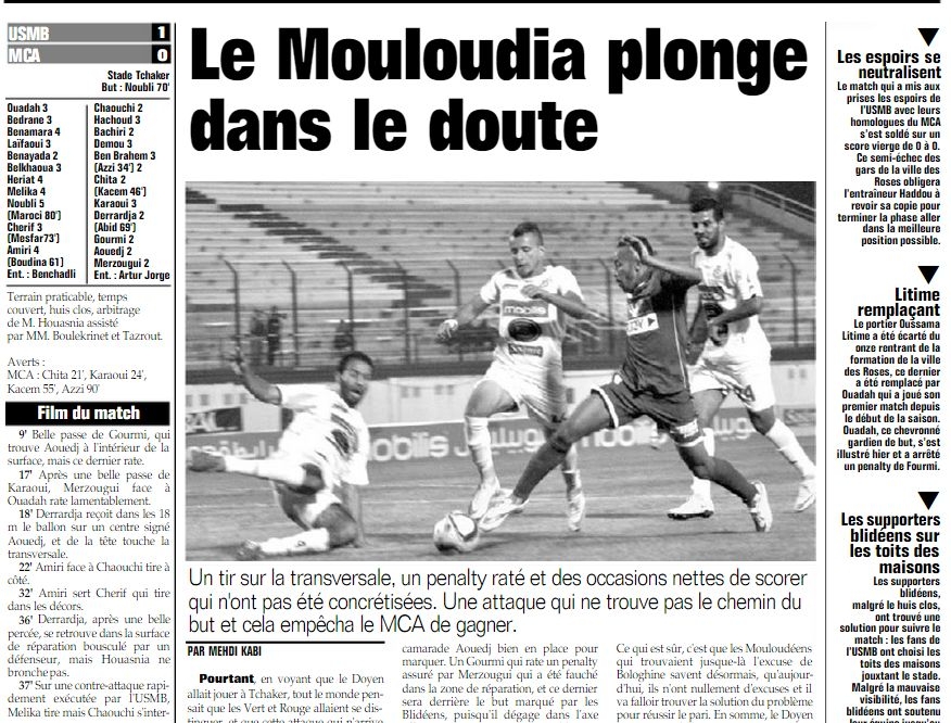 Samedi 12.09.2015 à Tchaker USMB-MCA 1-0