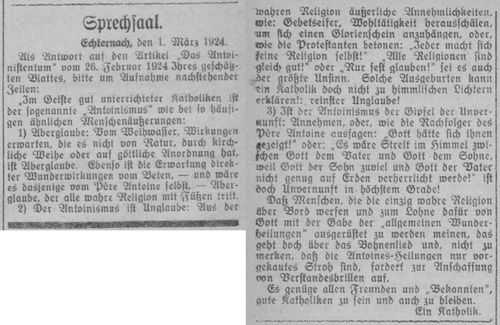 Sprechsaal - Vom Antoinismus Antwort (Obermosel-Zeitung, 6. März 1924)(eluxemburgensia.lu)