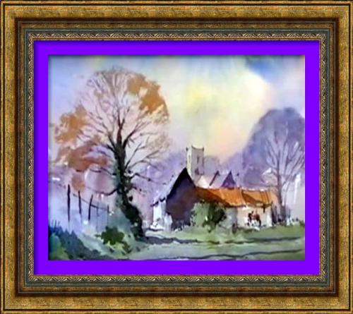 Dessin et peinture - vidéo 2316 : Aquarelle "l 'automne et le petit village" - la technique mouillé sur mouillé.