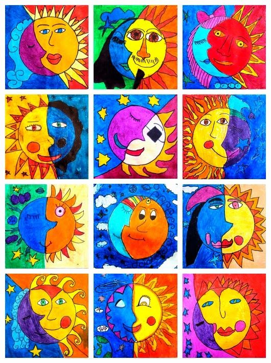 What color to paint the sun? What color to paint the moon? Could be part of a lesson in warm/cool colors...