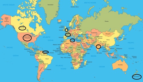 Carte du monde des écoliers correspondants