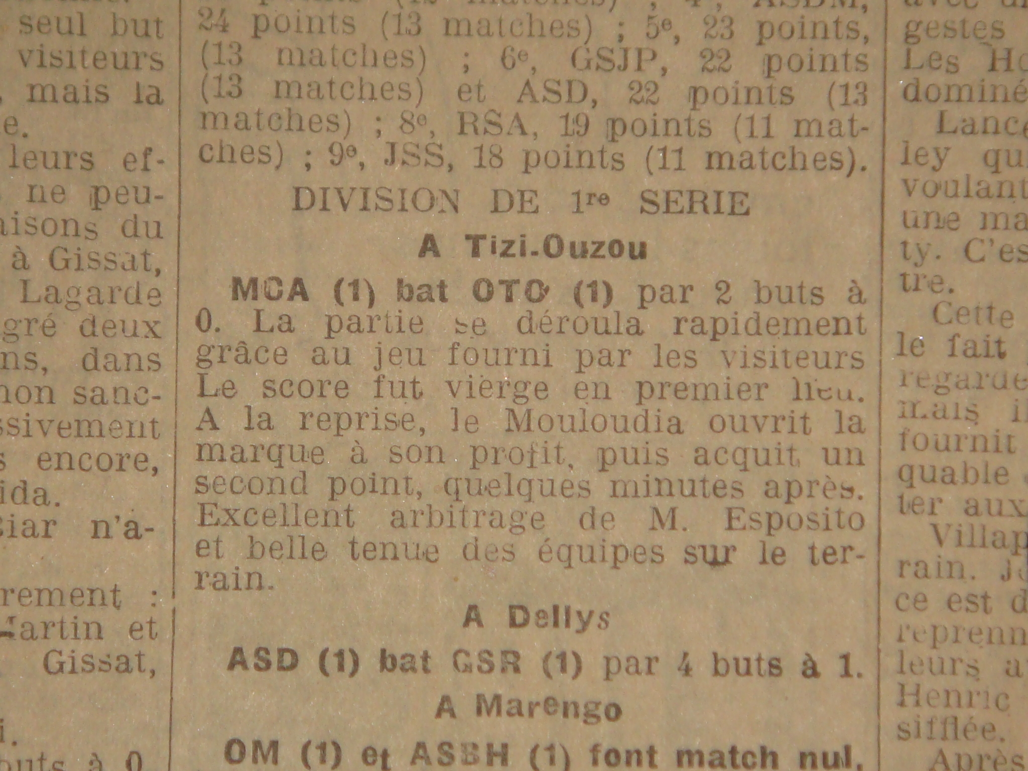 Dimanche 24.02.1929 à Tizi Ouzou OTO-MCA 0-2