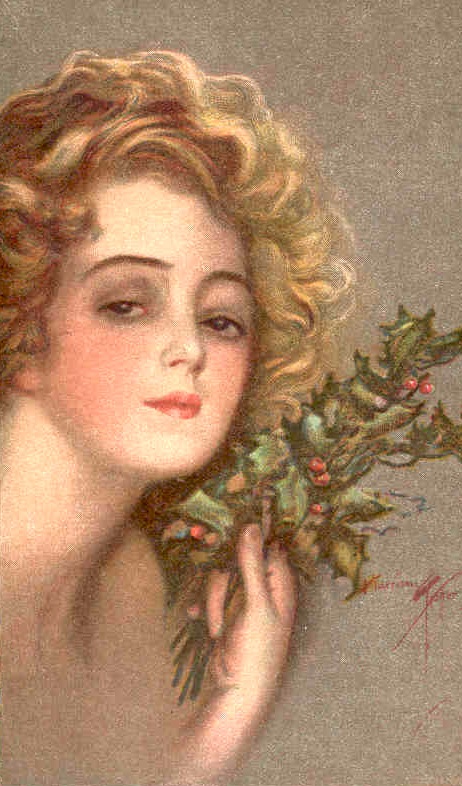 Victorian Girl with holly - Harrison Fisher