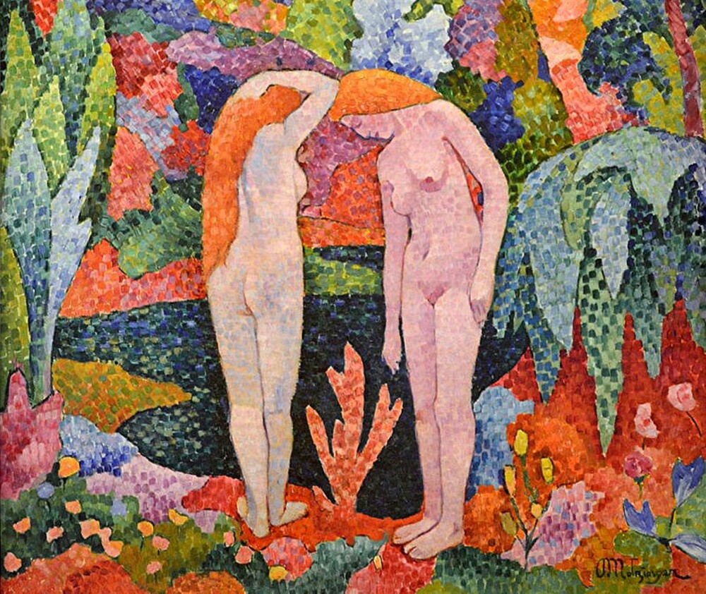 2 nus dans un jardin exotique (1905) /  pointilliste à la Seurat 1