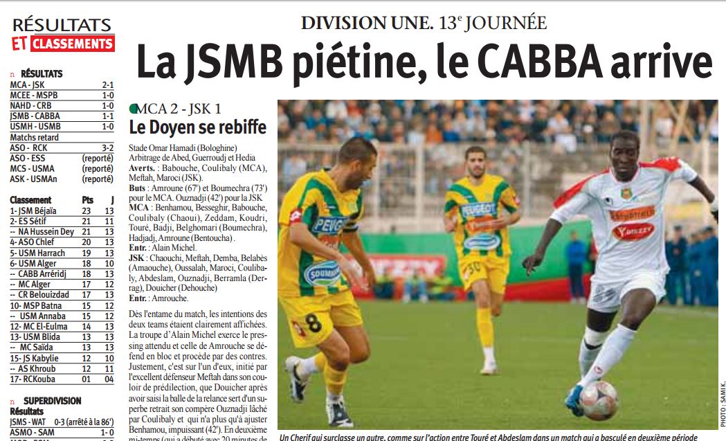 Jeudi 27.11.2008 Bologhine MCA-JSK 2-1