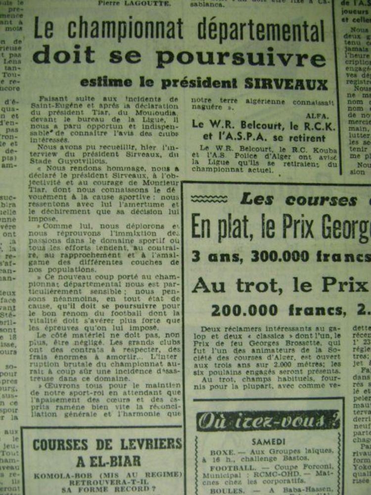 11 Mars1956 le Mouloudia se retire