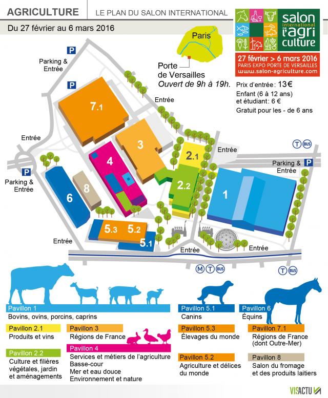 Le plan du Salon de l'Agriculture 2016, porte de Versailles à Paris.