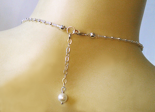 Collier pendentif Perle de Coquillage et perles de Culture blanc crème, Cristal de roche, Cristal de Swarovski / Argent 925