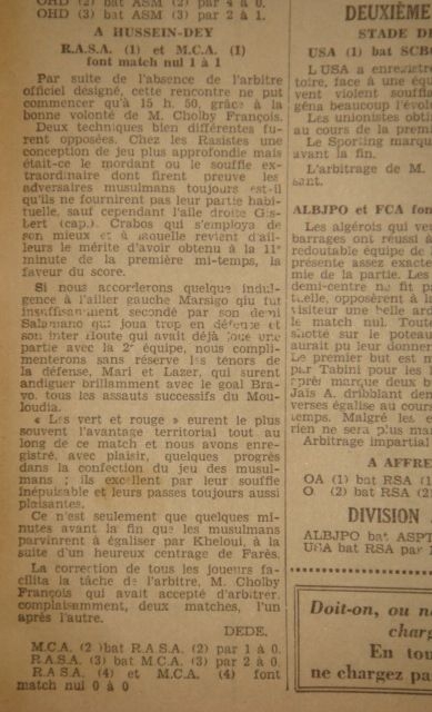 Dimanche 3.4.1932 à Hussein Dey MCA-RASA 1-1