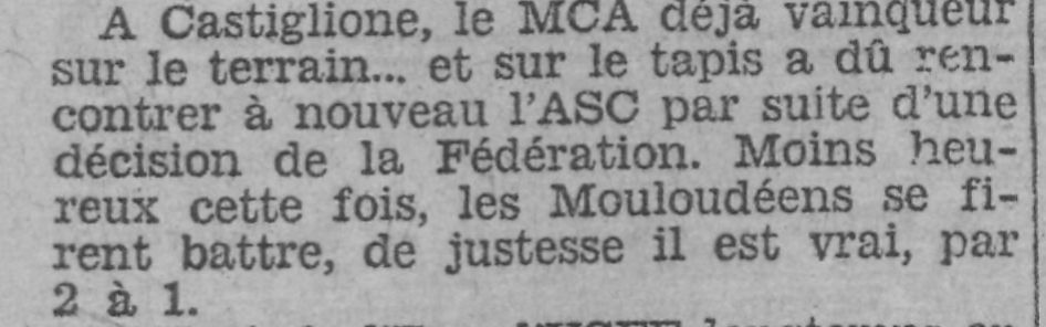 Dimanche 13.3.1932 à Castiglione match à rejouer Aller AS Castiglione-MCA 2-1