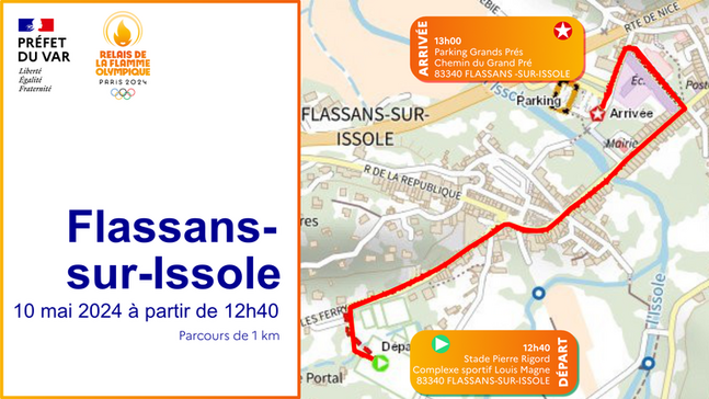 Carte avec le parcours de la flamme à Flassans