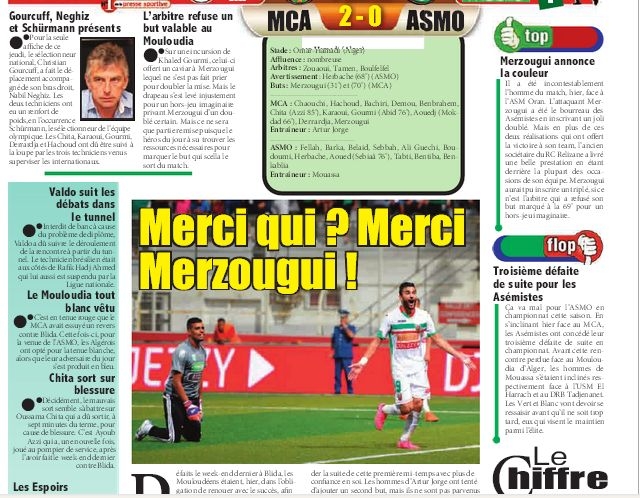 Jeudi 17.9.2015 à Bologhine MCA-ASMO 2-0