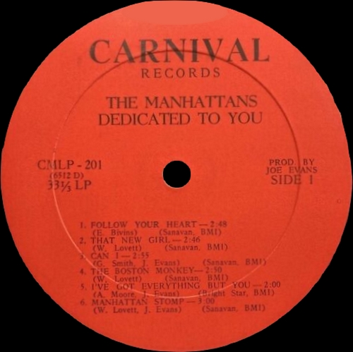 The Manhattans : Album " Dedicated To You " Carnival Records CMLP-201 [ US ]