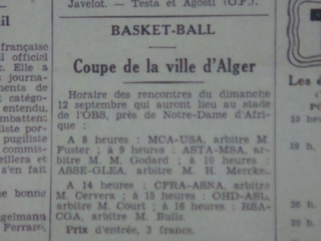 1ere sortie officielle du mouloudia basketball le 12.9.1937