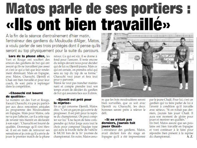 Matos l\'entraineur des gardiens de but