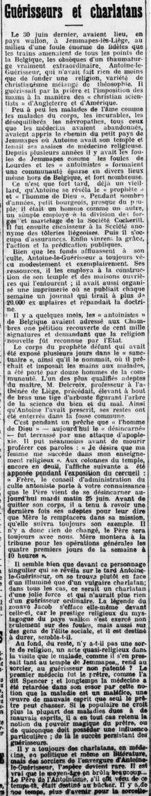 Guérisseurs et charlatans (Courrier de Saône-et-Loire 16 juillet 1912)