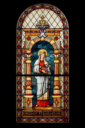Ste Élisabeth de Hongrie, vitrail du XVIIIe siècle, musée de Ljubljana (Slovénie).