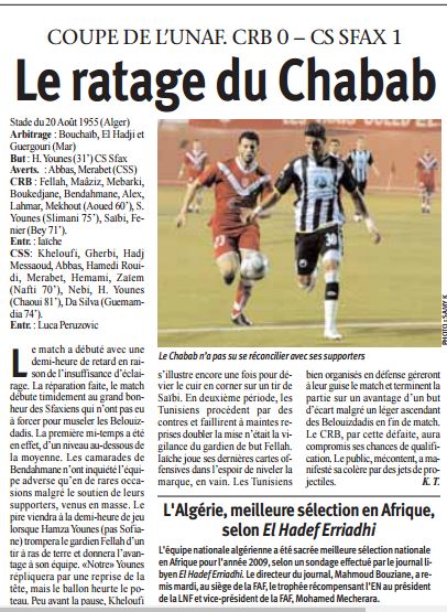 Mardi 27.10.2009 coupe UNAF 1.2 finale Aller CRB-CS Sfax 0-1