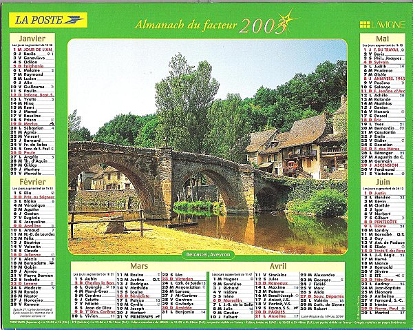 Calendrier du facteur 1S2003