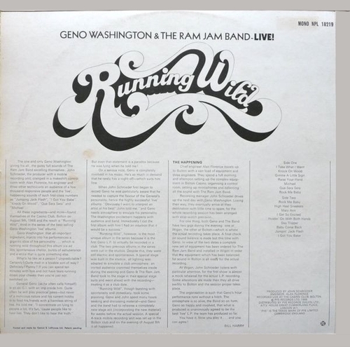 Geno Washington & The Ram Jam Band : Album " Running Wild " Pye Records NSPL. 18219 [ UK ] en 1968