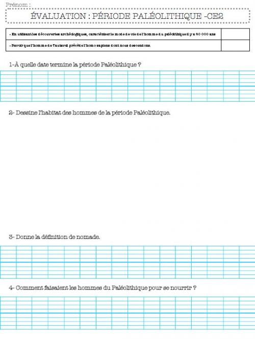 contrôle sur la période Paléolithique - ce2