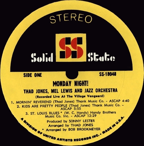 Thad Jones & Mel Lewis Jazz Orchestra : Album " Monday Night " Solid State Records SS 18048 [ US ]