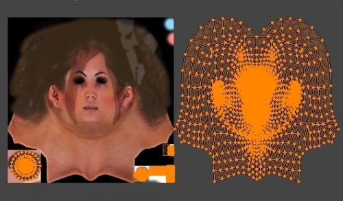 La tête déplié dans le UV Editor.