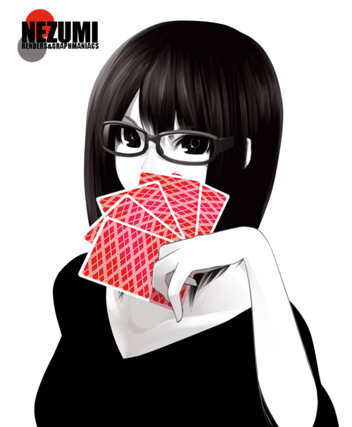 Render Filles/Femmes - Renders Fille Lunettes Cartes Jeu Rouge Noir Blanc Cartes Jeux Poker Hoaro