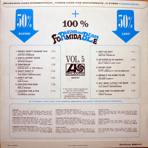 Série " Formidable Rhythm & Blues Vol 5 " Atlantic Records 0820187 [ FR ] en 1968